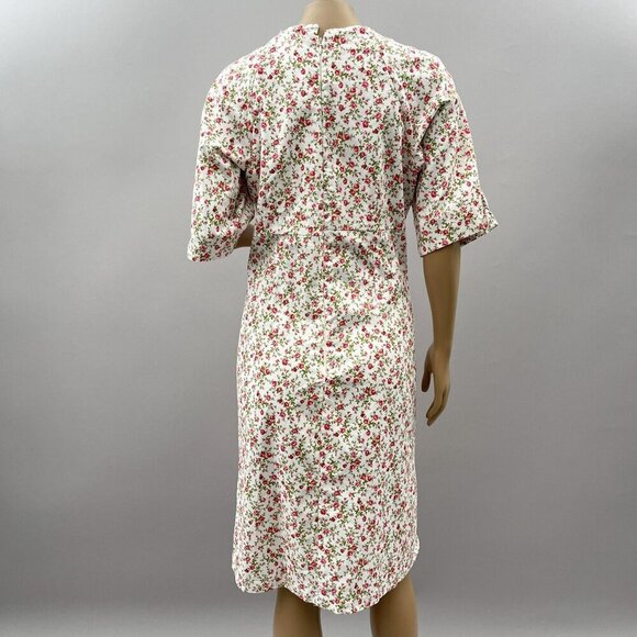 Vintage Handmade Floral Dress White & Pink Pleated Cottage Garden Scoop S/M - Picture 2 of 10